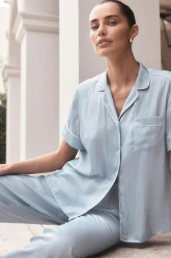 Aileen Blue Satin Crop Pant PJ