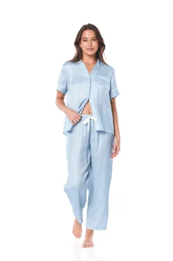 Aileen Blue Satin Crop Pant PJ