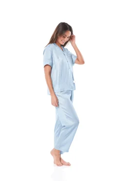 Aileen Blue Satin Crop Pant PJ