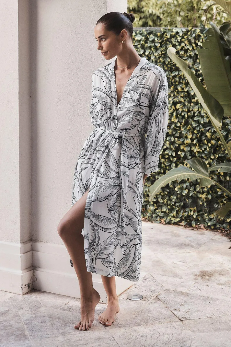 Angie White Black Satin Robe