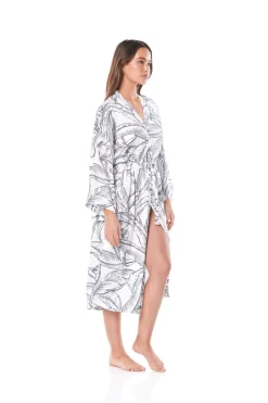 Angie White Black Satin Robe