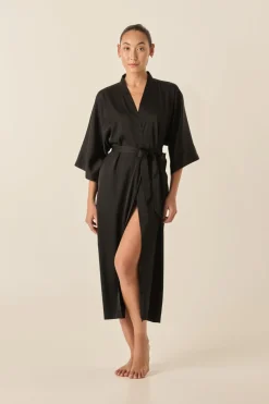 Bethany Black Silky Satin Robe