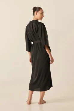 Bethany Black Silky Satin Robe