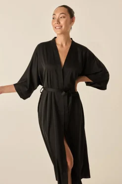 Bethany Black Silky Satin Robe