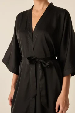 Bethany Black Silky Satin Robe