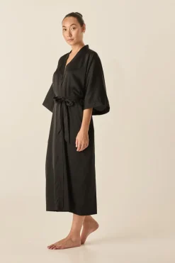 Bethany Black Silky Satin Robe