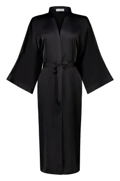 Bethany Black Silky Satin Robe