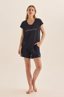 Dahlia Navy Bamboo Short Set
