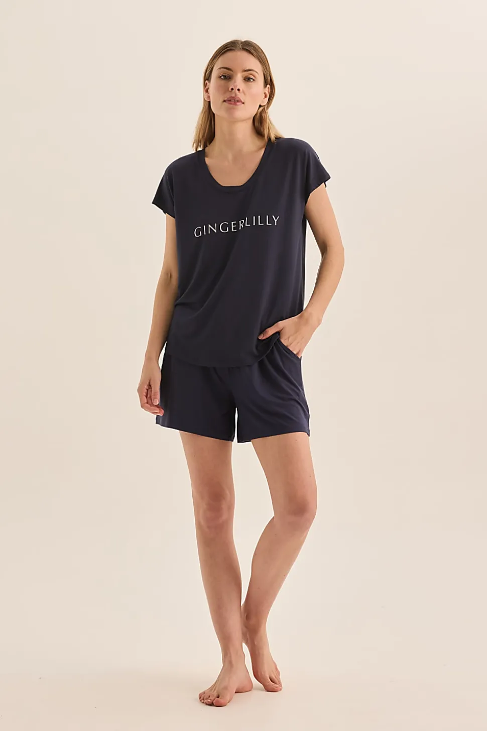 Dahlia Navy Bamboo Short Set