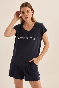 Dahlia Navy Bamboo Short Set