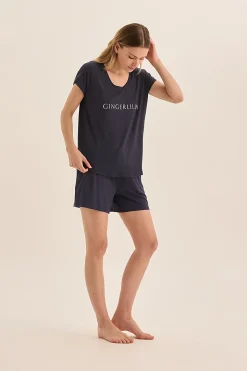 Dahlia Navy Bamboo Short Set