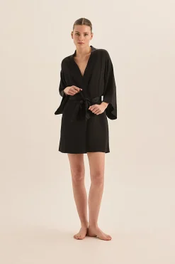 Diamond Pure Silk Black Short Robe