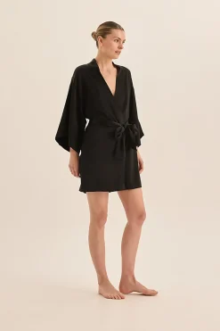 Diamond Pure Silk Black Short Robe