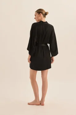 Diamond Pure Silk Black Short Robe
