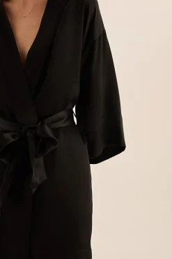 Diamond Pure Silk Black Short Robe