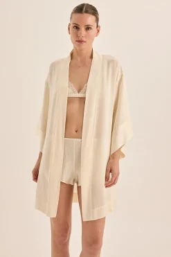 Diamond Pure Silk Ivory Short Robe