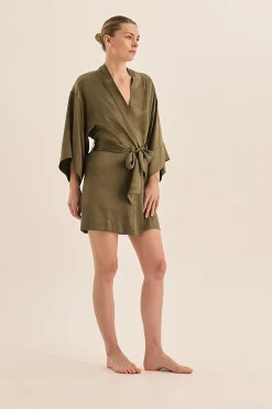 Diamond Pure Silk Olive Short Robe