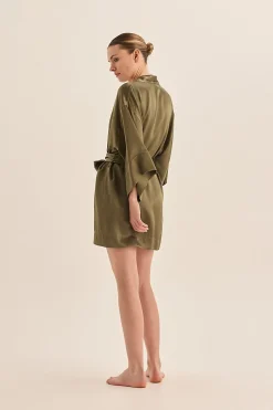 Diamond Pure Silk Olive Short Robe