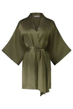 Diamond Pure Silk Olive Short Robe