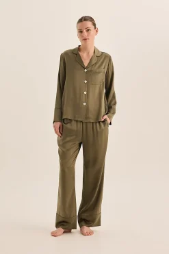 Emerald Silk Long Sleeve Wide Leg Pyjama Set