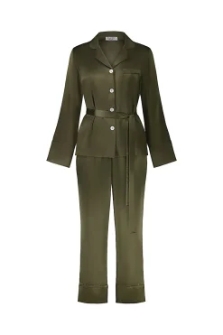 Emerald Silk Long Sleeve Wide Leg Pyjama Set