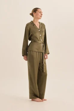 Emerald Silk Long Sleeve Wide Leg Pyjama Set