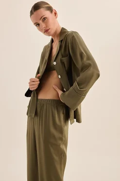 Emerald Silk Long Sleeve Wide Leg Pyjama Set