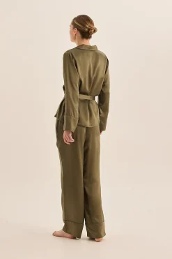 Emerald Silk Long Sleeve Wide Leg Pyjama Set
