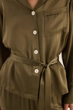 Emerald Silk Long Sleeve Wide Leg Pyjama Set