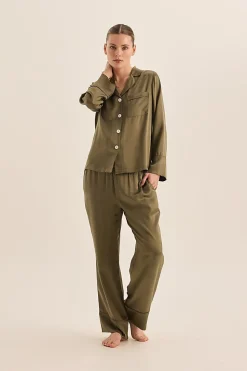 Emerald Silk Long Sleeve Wide Leg Pyjama Set