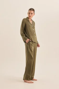 Emerald Silk Long Sleeve Wide Leg Pyjama Set