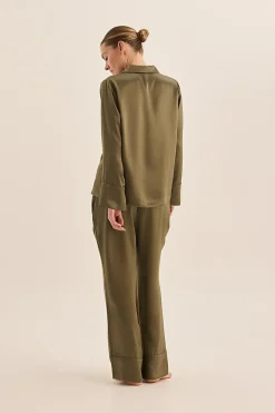 Emerald Silk Long Sleeve Wide Leg Pyjama Set