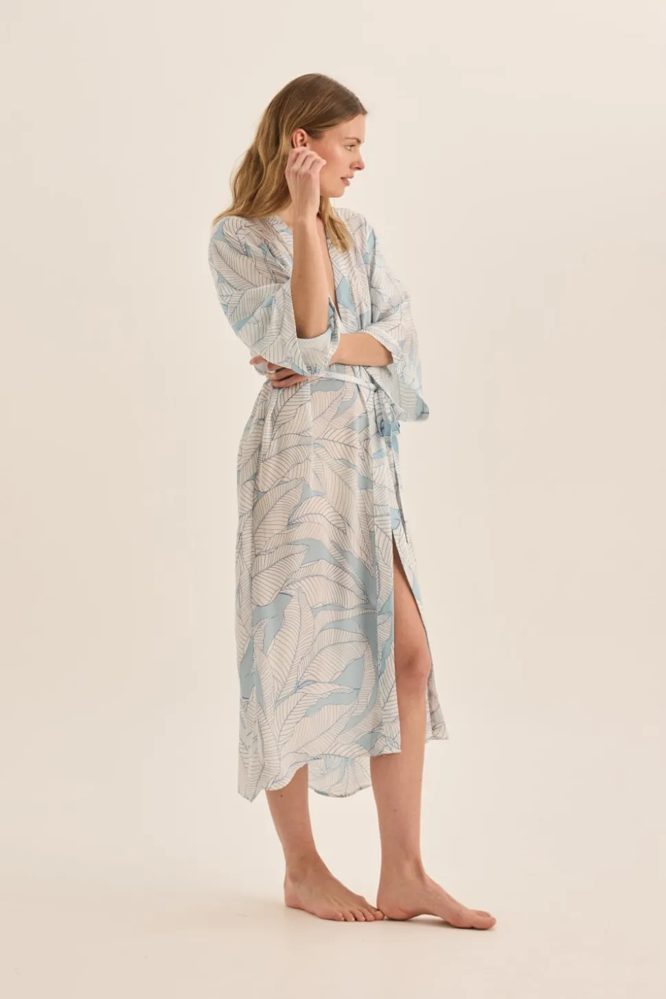 Everly White Blue Satin Robe