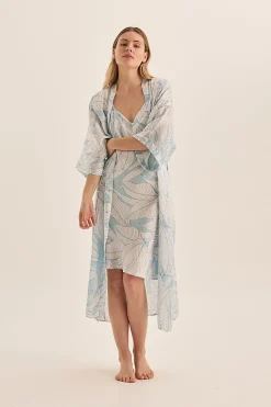 Everly White Blue Satin Robe