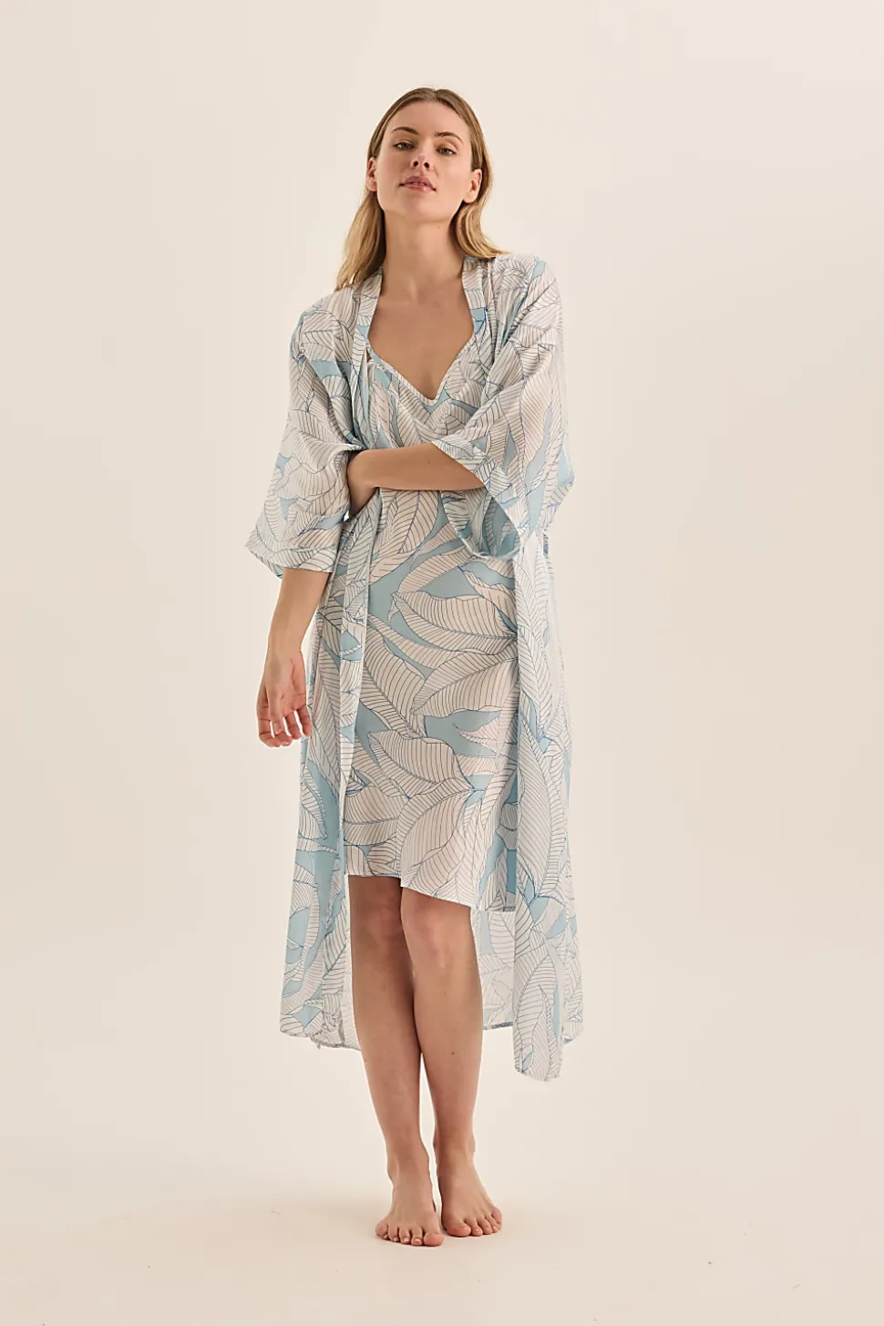 Everly White Blue Satin Robe