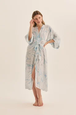 Everly White Blue Satin Robe