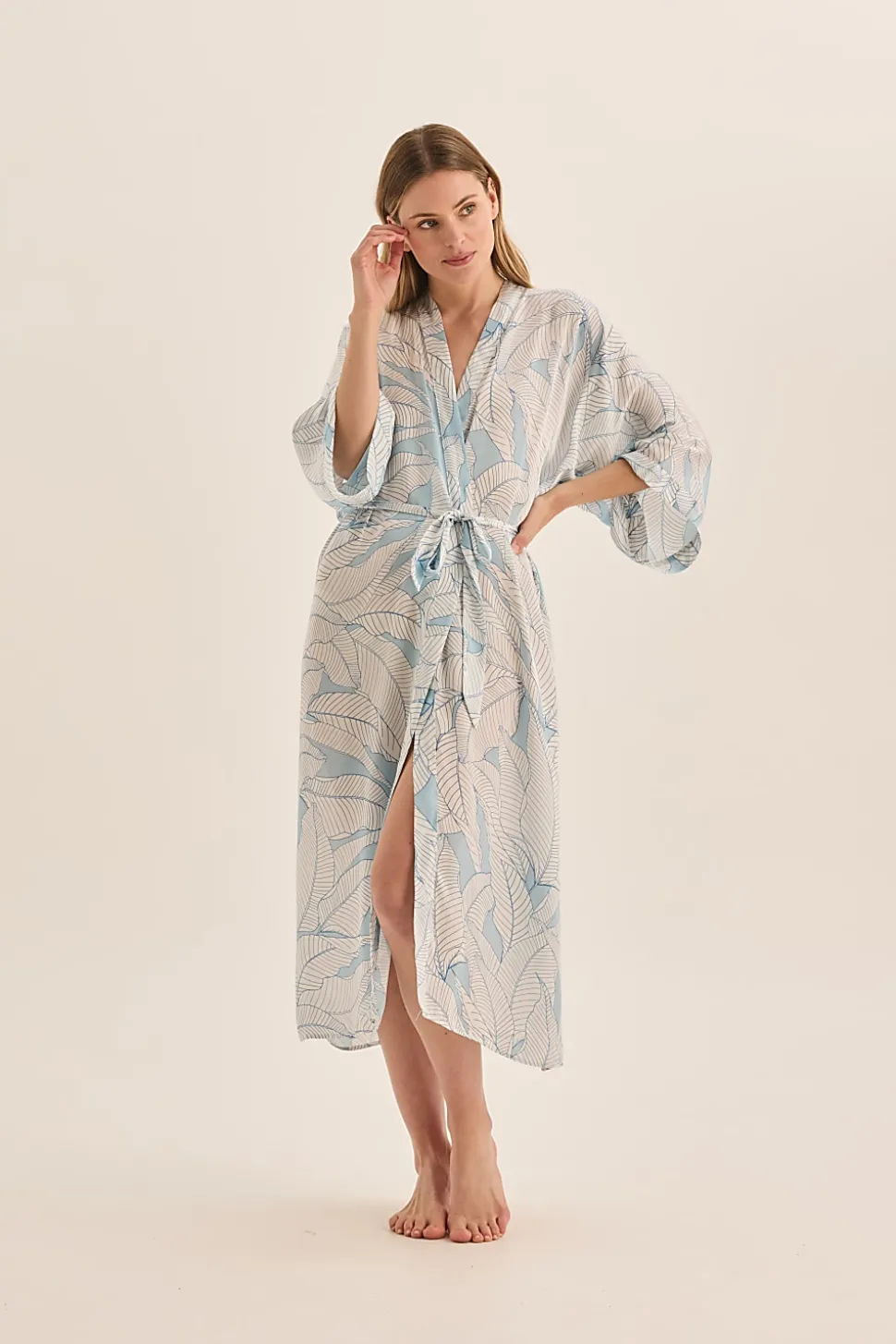 Everly White Blue Satin Robe