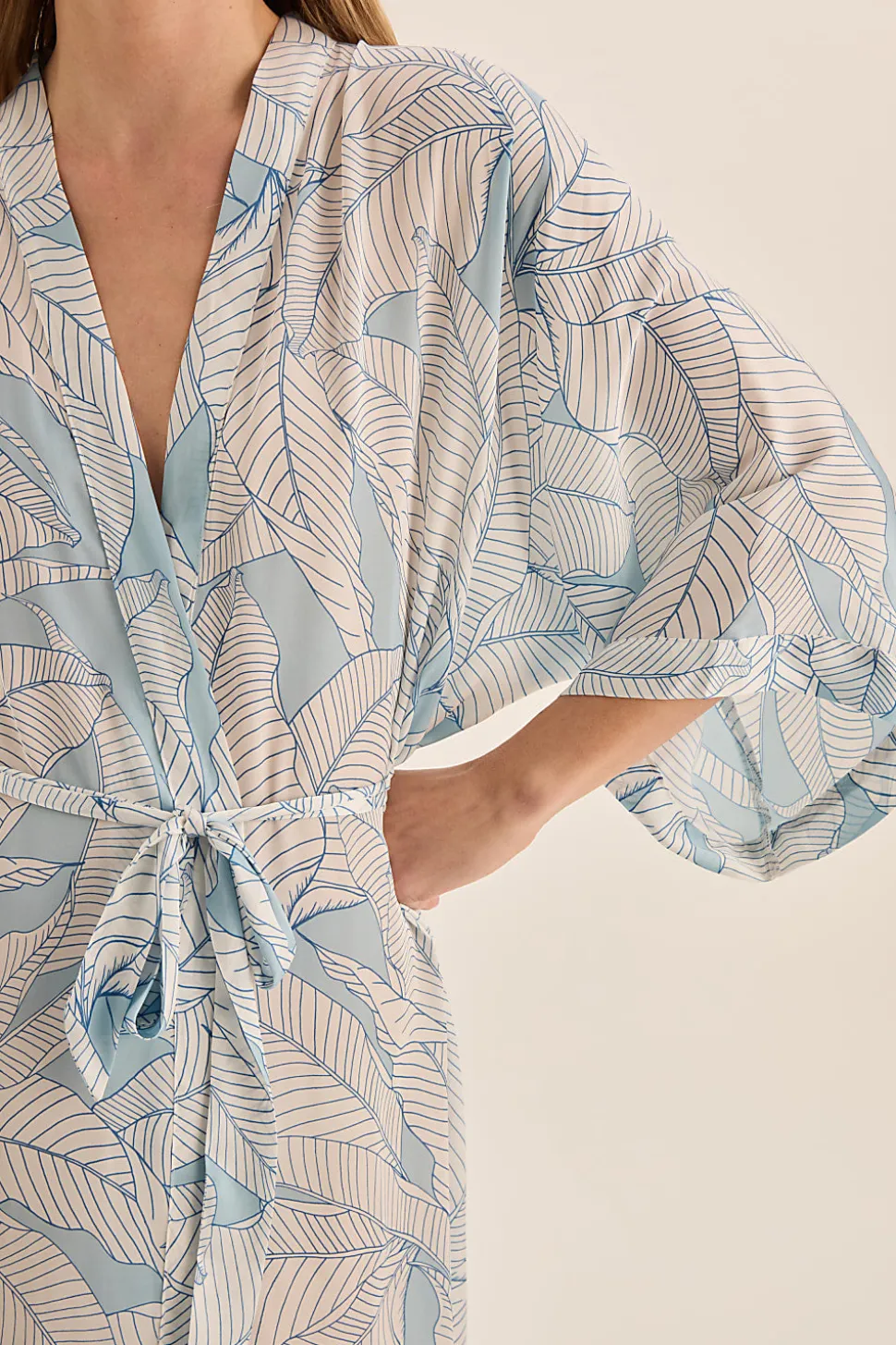 Everly White Blue Satin Robe
