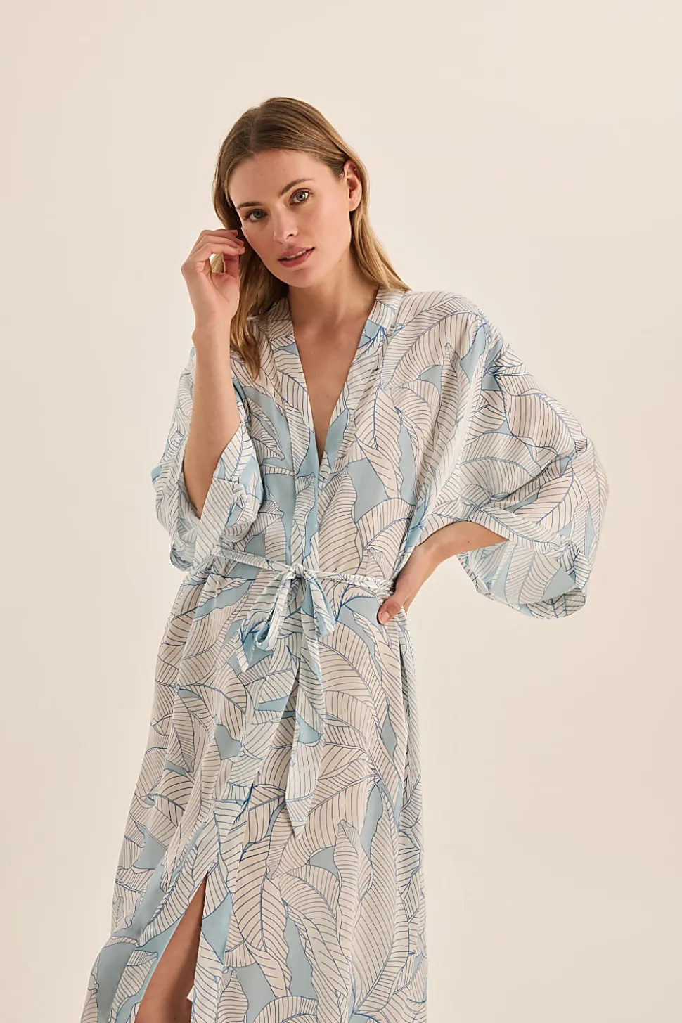 Everly White Blue Satin Robe