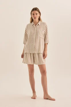Evie Natural Stripe Linen Short Set