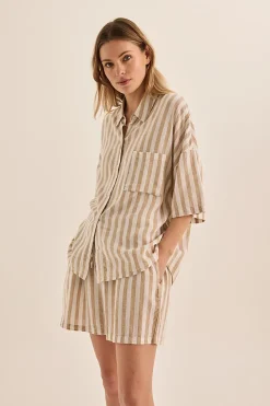 Evie Natural Stripe Linen Short Set