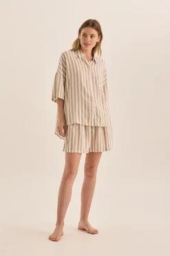 Evie Natural Stripe Linen Short Set