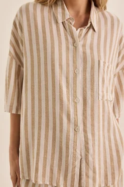 Evie Natural Stripe Linen Short Set