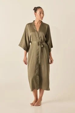 Florence Olive Satin Robe