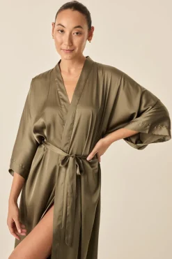 Florence Olive Satin Robe