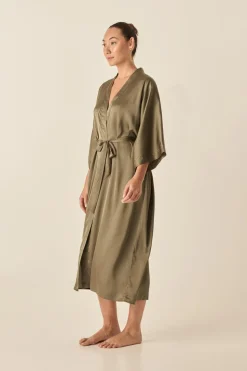 Florence Olive Satin Robe
