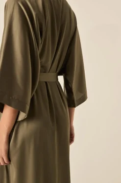 Florence Olive Satin Robe