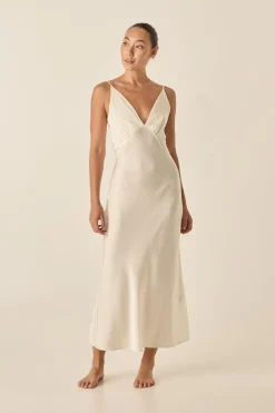 Freda Ivory Satin Long Chemise