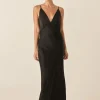 Ilona Black Silky Satin Long Chemise