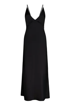 Ilona Black Silky Satin Long Chemise